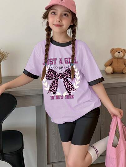 girls-sets طقم تي شيرت كم قصير و شورت عصري بسيط لفتيات المراهقات، مناسب للصيف 2 قطعة/المجموعة