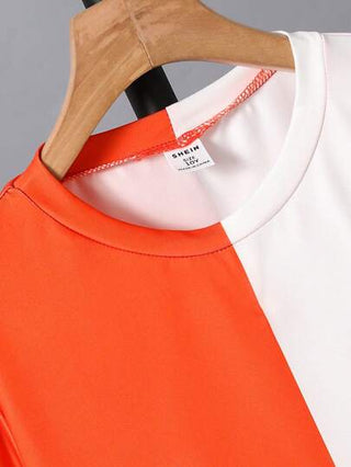 فستان أطفال طقم تي شيرت T-shirt أكمام قصيرة وبنطال جوجر (2 قطعة) مع رسم وجه مبتسم كرتوني ملائم للفتيان المراهقين