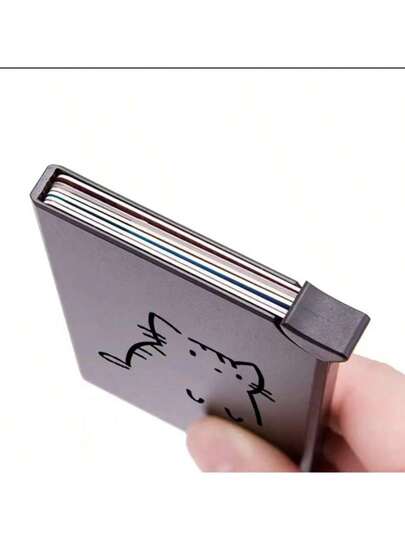 محفظة ألومنيوم نحيفة مقاومة للتجسس RFID للرجال والنساء - باللون الأسود مع تصميم طباعة قطة جذابة ، محمل بحامل بطاقات قابل للطي ، حماية مضادة للسرقة ، مناسبة للأعمال وبطاقات الائتمان ، محفظة نسائية صغيرة ، محفظة بطاقات