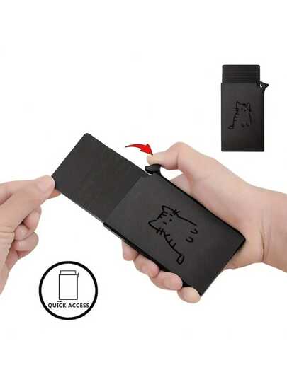 محفظة ألومنيوم نحيفة مقاومة للتجسس RFID للرجال والنساء - باللون الأسود مع تصميم طباعة قطة جذابة ، محمل بحامل بطاقات قابل للطي ، حماية مضادة للسرقة ، مناسبة للأعمال وبطاقات الائتمان ، محفظة نسائية صغيرة ، محفظة بطاقات