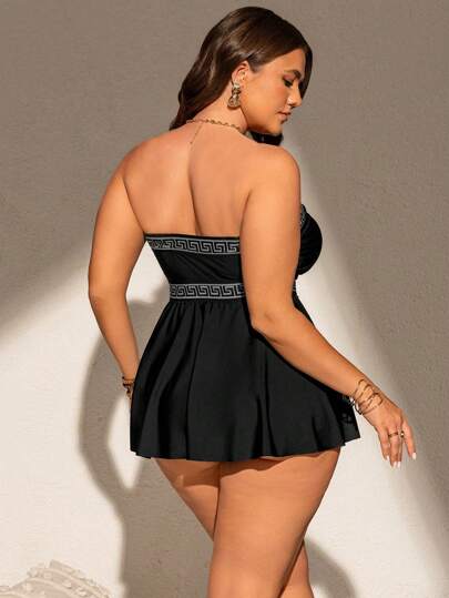 Swim Lushoire طقم بنطلون تانكينى للسيدات ذوات الحجم الإضافى ،مكون من 2 قطعة ،لون أحادى بتصميم أنيق للاستخدام اليومى والشواطئ فى الأجازات الصيفية