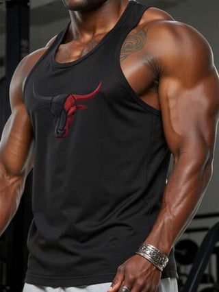 Manfinity Sport Corelite تانك توب رياضي كاجوال للصيف للرجال، مطبوع برسمة رأس الثور