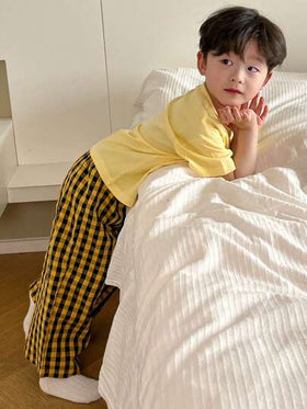 Dazy Kids مجموعة مكونة من 2 قطعة لملابس الأطفال الصغار موديل بولوشيرت صلب محبوك بأكمام قصيرة ومربوط بالرقبة المستديرة وبنطلون قصير منسوج مربع الكاروهات، أنيق للربيع والصيف رمضان