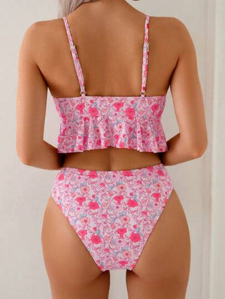 طقم تانكيني حريمي Swim ملابس علوية كام قصيرة سباغيتي مثيرة للنساء بياقة على شكل V وتريمات من الكشكشة
