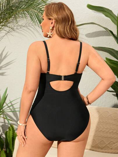 Swim Lushoire ملابس سباحة قطعة واحدة للسيدات بحجم كبير بلون أحادي بحمالات وسلك مدعم ، أنيقة وعصرية لأيام العطلات والشاطئ
