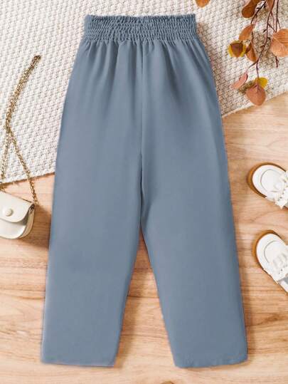 SHEIN سراويل بفيونكة أمامية للفتيات المراهقات بخصر مثني، أسلوب كاجوال حلو، تصميم بفيونكة بخصر عالي، واسعة، قماش مريح