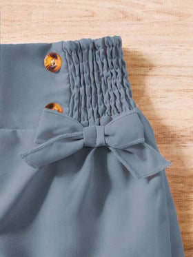 SHEIN سراويل بفيونكة أمامية للفتيات المراهقات بخصر مثني، أسلوب كاجوال حلو، تصميم بفيونكة بخصر عالي، واسعة، قماش مريح