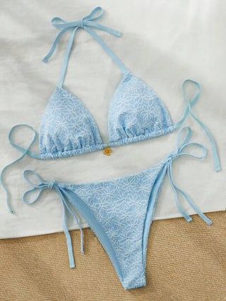 Swim Mod بدلة سباحة قطعتين للمرأة البدينة، جميلة بنقشة زهرية وملمس للعطلة الشاطئية، ملابس علوية ظهرها مكشوف وقصيرة بخصر مرتفع