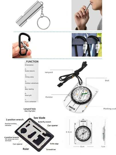 8 / 12 قطعة من معدات البقاء في الأماكن المفتوحة ، طقم البقاء في البرية ، طقم الإنقاذ والبقاء على قيد الحياة ، المعدات الأساسية للتخييم والتنزه والتسلق والدراجات
