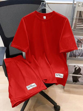 SHEIN مجموعة ملابس علوية وشورت بقص فضفاض مريح مزين بالبطاقة مناسبة للمراهقين, 2 قطعة/طقم، مناسبة للربيع والصيف
