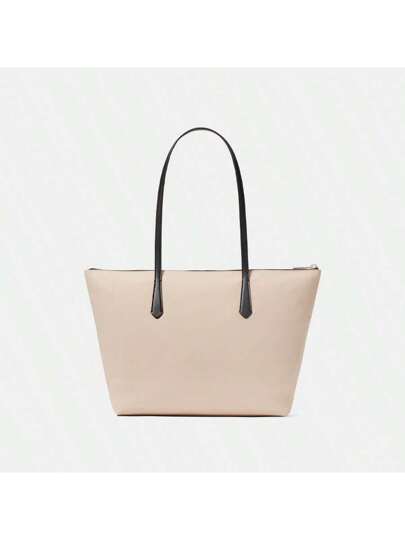 Kate Spade حقيبة كبيرة نايلون من نوع كيت بلون بيج دافئ ذات سعة كبيرة مع سحاب، حقيبة كتف خفيفة الوزن للنساء