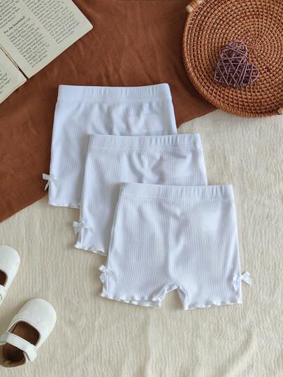 SHEIN Vintaside Kids مجموعة 3 قطع للبنات الرضع 0-3 سنوات، ملابس ربيعية وصيفية كاجوال رياضية من الأنسجة المحبوكة والمرنة بألوان صلبة، تتكون من شورت مناسب للارتداء داخل المنزل وخارجه
