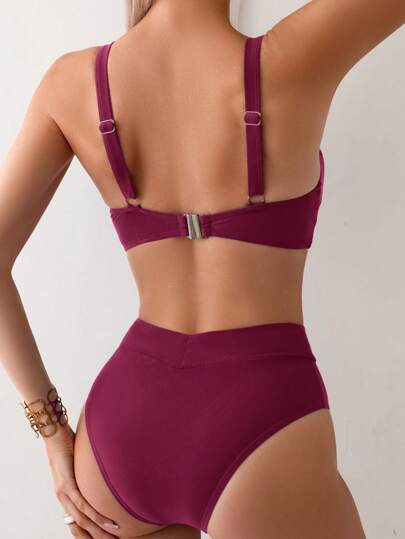 Swim Basics ملابس سباحة بيكيني بدون أشرطة ذات لون واحد، مناسبة للصيف وعطلات الشاطئ