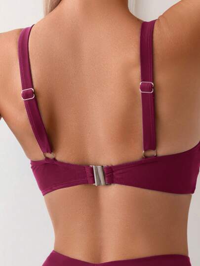 Swim Basics ملابس سباحة بيكيني بدون أشرطة ذات لون واحد، مناسبة للصيف وعطلات الشاطئ