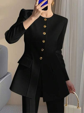 SHEIN LUNE معطف كاجوال أنيق للسيدات بخصر سحاب صلب، لباس عمل، للتخرج