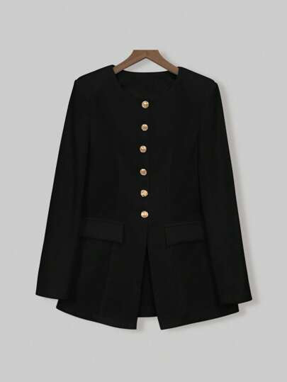 SHEIN LUNE معطف كاجوال أنيق للسيدات بخصر سحاب صلب، لباس عمل، للتخرج