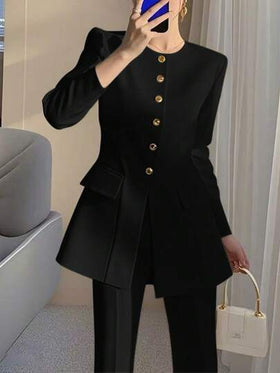SHEIN LUNE معطف كاجوال أنيق للسيدات بخصر سحاب صلب، لباس عمل، للتخرج