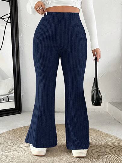 SHEIN EZwear بنطلونات سباندكس ذات خصر مرن للسيدات كبيرات الحجم بتصميم متسع عند الأخذ