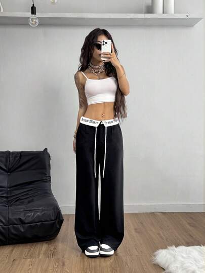 Coolane بنطلون رياضي نسائي واسع الساق ذو رسومات هيب هوب ملونة لفصل الصيف، ملابس للعودة إلى المدرسة، ملابس لشهر رمضان