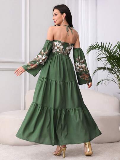 Modelyn العيد فستان إلغاك طويل ذو خصر ممتد بنمط أنيق وعصري مناسب للعطلات والرومانسية