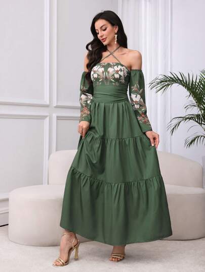 Modelyn العيد فستان إلغاك طويل ذو خصر ممتد بنمط أنيق وعصري مناسب للعطلات والرومانسية