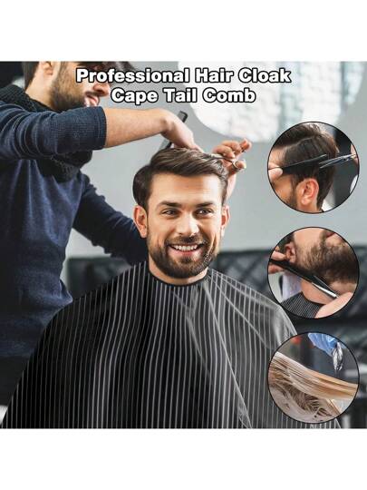 1 قطعة رداء حلاق للرجال والنساء مع 1 فرشاة لتنظيف الرقبة و 1 فرشاة حلاق, 1 مشط ذيل الفأر, مستلزمات حلاقة احترافية ومواد تنظيف للصالون باللون (الشريط الأسود)، أدوات شعر، منتجات وملحقات شعر للسالون والحلاق والضروريات السفرية للجمال