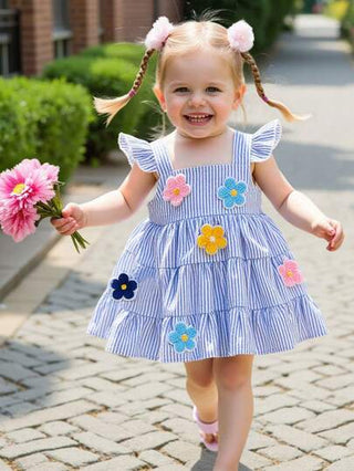 فساتين بيبي Playful Pals فستان صيفي للبنات الرضع بذرات ترتر ثلاثية الأبعاد وحزام مكشكش ذو خطوط ملونة، لإطلالة عصرية أثناء العطلات