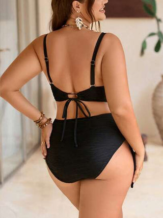Swim Mod ملابس سباحة مقاس كبير للنساء طقم مكون من اثنين قطع من نوع بونديو أسود وقطع سفلية منتصفة الخصر، للاستخدام في الصيف والعطلات الشاطئية