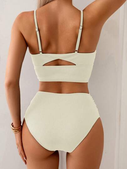 طقم تانكيني حريمي Swim Basics نساء شورت قصير ذو نسيج مخطط ذو خصر مرتفع مناسب للكاجوال والعطلات، مجموعة ملابس سباحة مكونة من ملابس علوية خزان أسود ذو أشرطة تحكم في البطن tankini ، للصيف