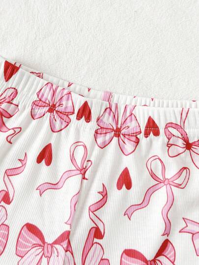 SHEIN مجموعة قطعتين للفتيات الرضع والأطفال الصغار من عمر 0-3 سنوات، ملابس علوية قطنية منسوجة باكمام طويلة وبوي قصير جراف مع فراشة جميلة وسروال ضيق ، مناسبة للارتداء المنزلي اليومي