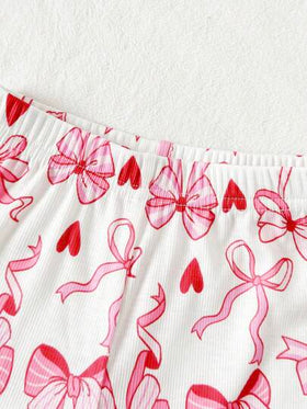SHEIN مجموعة قطعتين للفتيات الرضع والأطفال الصغار من عمر 0-3 سنوات، ملابس علوية قطنية منسوجة باكمام طويلة وبوي قصير جراف مع فراشة جميلة وسروال ضيق ، مناسبة للارتداء المنزلي اليومي