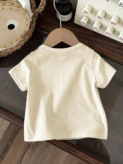 SHEIN تي شيرت أولادي كاجوال بياقة مستديرة فضفاض بأكمام قصيرة، مناسب للصيف