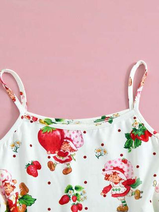بيجاما Strawberry Shortcake X  مجموعة بجامة مكونة من توب وشورت بطبعة فتاة الفراولة والزنجبيل بأسلوب Y2K الطفولي،2 قطعة، كاجوال للربيع/الصيف