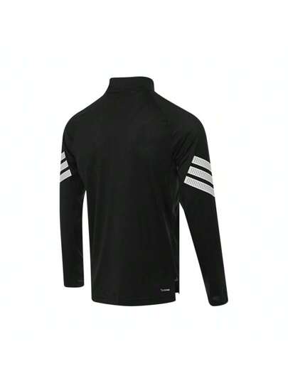 Adidas تي شيرت تريكو بأكمام طويلة و زيبر 1/4 بياقة رجالي، سلسلة GYM+، TJW7567