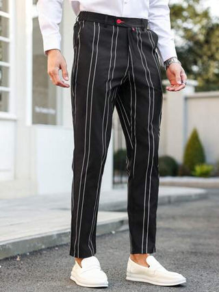 Manfinity Bizformal بنطلون بدلة رجالي أنيق كاجوال بأزرار أمامية وجيوب ذو تصميم بسيط مخطط