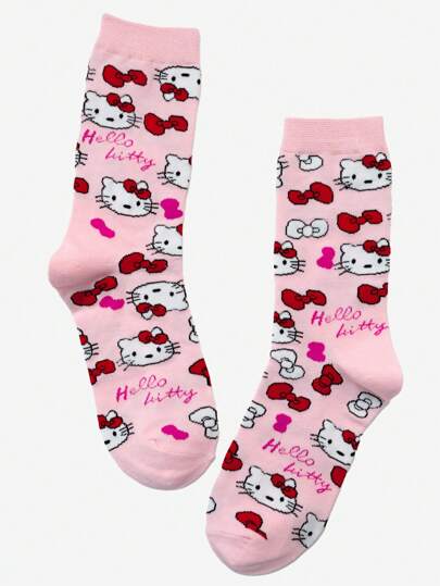 Sanrio هيلو كيتي زوج من الجوارب المتوسطة الكاحل ، جوارب للنساء ، ناعمة ومريحة ، تمنع الرطوبة ، كاجوال ومتعددة الاستخدامات ، جوارب كريو عصرية ، مناسبة للارتداء اليومي ، مناسبة كهدية للأصدقاء