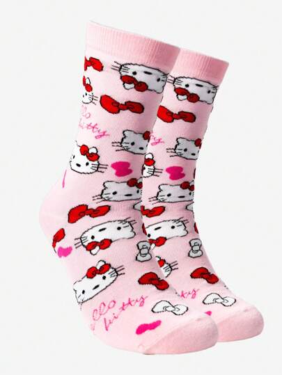 Sanrio هيلو كيتي زوج من الجوارب المتوسطة الكاحل ، جوارب للنساء ، ناعمة ومريحة ، تمنع الرطوبة ، كاجوال ومتعددة الاستخدامات ، جوارب كريو عصرية ، مناسبة للارتداء اليومي ، مناسبة كهدية للأصدقاء