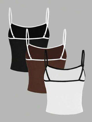 EZwear 3 قطع من السراويل الداخلية العلوية ذات الألوان السادة المتعددة الاستخدامات، ضيقة النساء لباس علوي أكمام بدون أكمام بياقة مستديرة، مناسبة للصيف