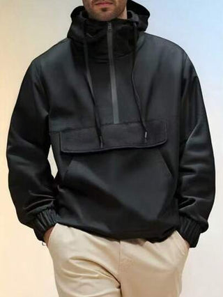 Manfinity Homme بلوفر بسحاب رجالي كاجوال أحادي اللون مع كابوشون