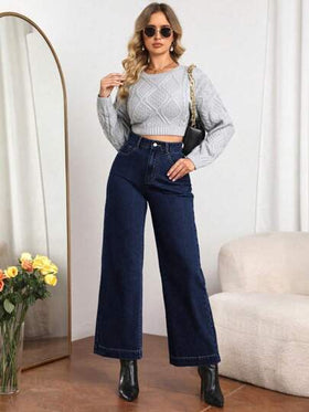 SHEIN Essnce بنطلون جينز بلون واحد بسيط ، موضة الصيف
