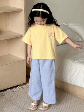 Dazy Kids طقم ملابس فتاة شابة للخريف: تي شيرت قصير الأكمام برقبة دائرية مطبوع ذو تصميم شامل + بنطال طويل مطبوع بالكامل ملابس منزلية رمضان