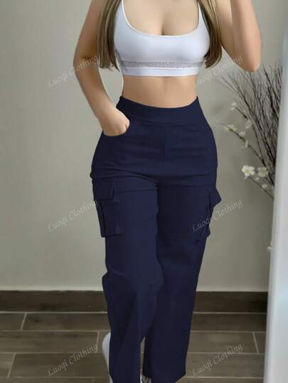 بنطال نسائي بجيوب متعدد الاستخدامات ، سادة اللون وبسيط وكاجوال ، تنوع الاستخدام للارتداء اليومي، مناسب للخريف / الربيع / الشتاء