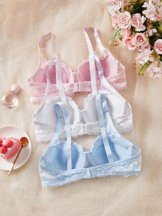 Shein Underwear&Sleepwear Basics 3 قطعة/مجموعة ملابس داخلية للنساء بتصميم بسيط، سُتيرة مقوية، ملابس داخلية رومانسية فرنسية دانتيل مثيرة رداء داخلي