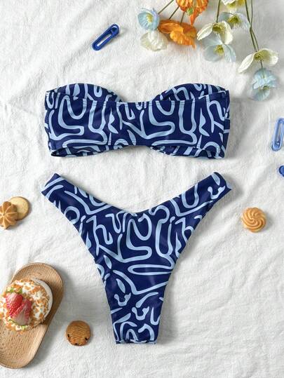 Swim Mod بيكيني مجموعة نساء عشوائية الطباعة بانديو كراعات مثير لموسم الربيع والصيف