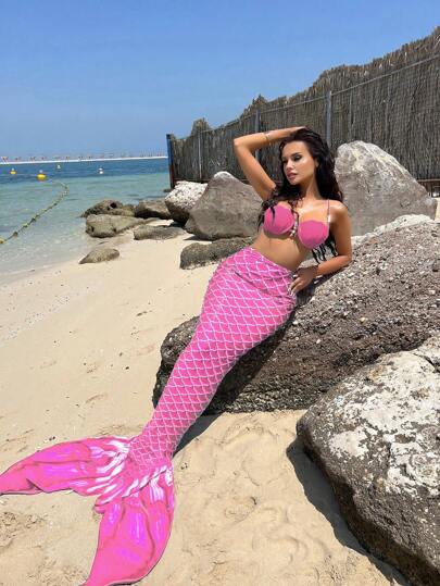طقم تانكيني حريمي Swim Vcay بيكيني سفلي بطبعة قشور الأسماك مقاس للنساء صيفي للشاطئ