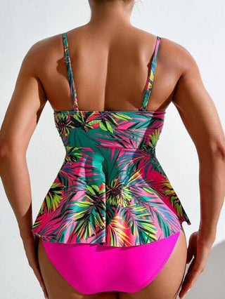 طقم تانكيني حريمي Swim Lushoire مجموعة 2 قطعة ملابس علوية بحرية بحمالات وشورت خصر عالي بطبعة زهور استوائية، مجموعة بيكيني للسباحة للنساء، مناسب لأجواء الصيف والشاطئ