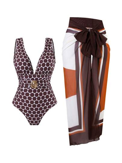 مايوه حريمي قطعة واحدة Swim Oasis مجموعة قطعتين جديدة عام 2025 للنساء: بدلة سباحة قطعة واحدة مطبوعة بشكل عشوائي مع غطاء تنورة شبكية ، ملابس شاطئ وعطلة صيفية مجموعة ملابس سباحة عادية