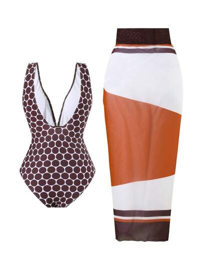 مايوه حريمي قطعة واحدة Swim Oasis مجموعة قطعتين جديدة عام 2025 للنساء: بدلة سباحة قطعة واحدة مطبوعة بشكل عشوائي مع غطاء تنورة شبكية ، ملابس شاطئ وعطلة صيفية مجموعة ملابس سباحة عادية