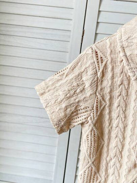 SHEIN Vintaside Kids طقم ملابس وليد حتي سنة، قميص قصير الأكمام وشورت بلون المشمش، قماش مخملي مناسب لارتداء الأطفال في الصيف