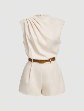 SHEIN MOD جمبسوت ذات رقبة عالية بجيب وحزام لون واحد